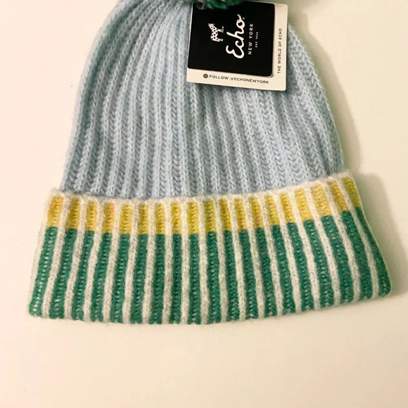 Echo New York Womans Ribbed  Pom Pom Hat Winter Hat With Tags - Picture 2 of 12